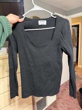 Old Navy Black Long Sleeve Ribbed Square-Neck Top